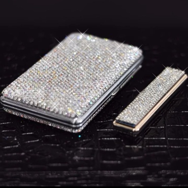 Портсигар Портсигар со стразами + зажигалка 12 x 7 см