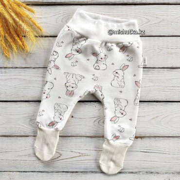 Ползунки Baby с носочками Хит с начесом белый, розовый 92