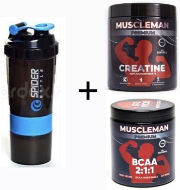 Креатин Muscleman Creatine + BCAA клубника + шейкер 300 г