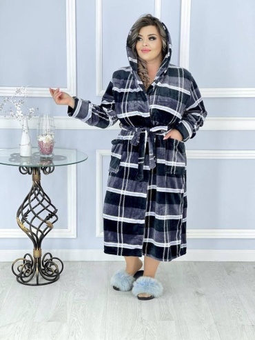 Махровый халат Milana синий, графит