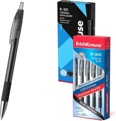 Ручка гелевая Erich Krause R-301 Original Gel Matic&Grip 1 шт, 0.5 мм, цвет чернил черный