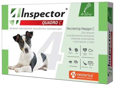 Средство Inspector Quadro капли от клещей, от гельминтов для собак 4-10 кг 1 пипетка