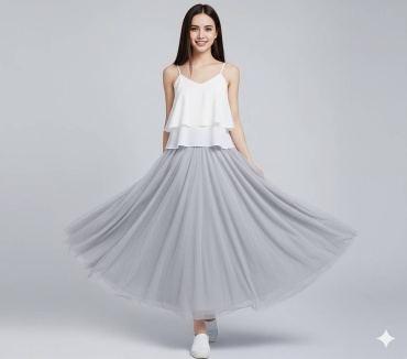 Широкая юбка, юбка солнце WOMAN FASHION светло-серый