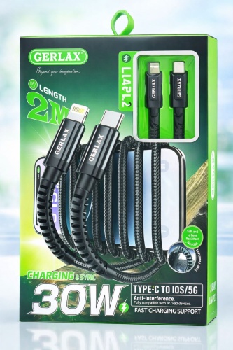 Кабель GERLAX USB TypeC (M), Lightning, 2 м, L14p черный