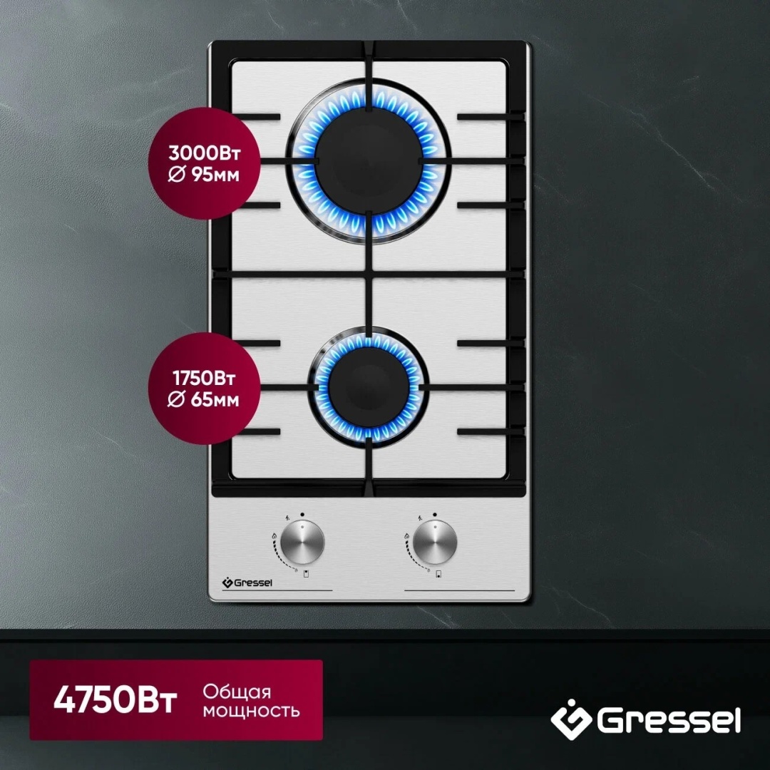 Варочная поверхность Gressel U30V20M000 черный, стальной