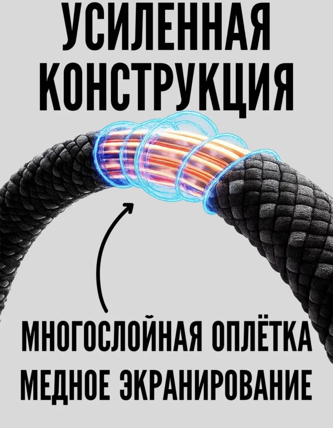 Кабель USB TypeC (M), 1 м, серый