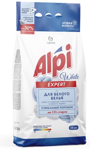 Стиральный порошок Grass для белых и светлых тканей Alpi Expert White Синтетическое моющее средство порошкообразное 10 кг