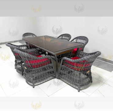 Комплект Samruk Mebel 7 в 1, кол-во персон: 6, металл, искусственный ротанг, стекло