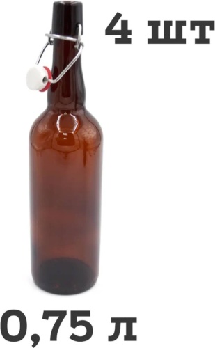 Бутылка 0.75 л коричневый, пробка, стекло