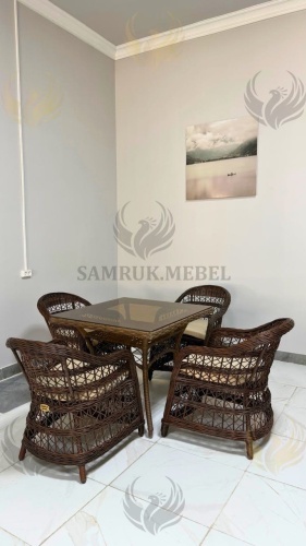 Комплект Samruk Mebel 5 в 1, кол-во персон: 4, металл, текстиль, искусственный ротанг, стекло