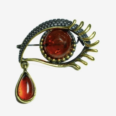 Брошь AmberShop латунь, янтарь натуральный