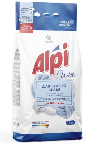 Стиральный порошок Grass для белых и светлых тканей Alpi White Синтетическое моющее средство порошкообразное 10 кг