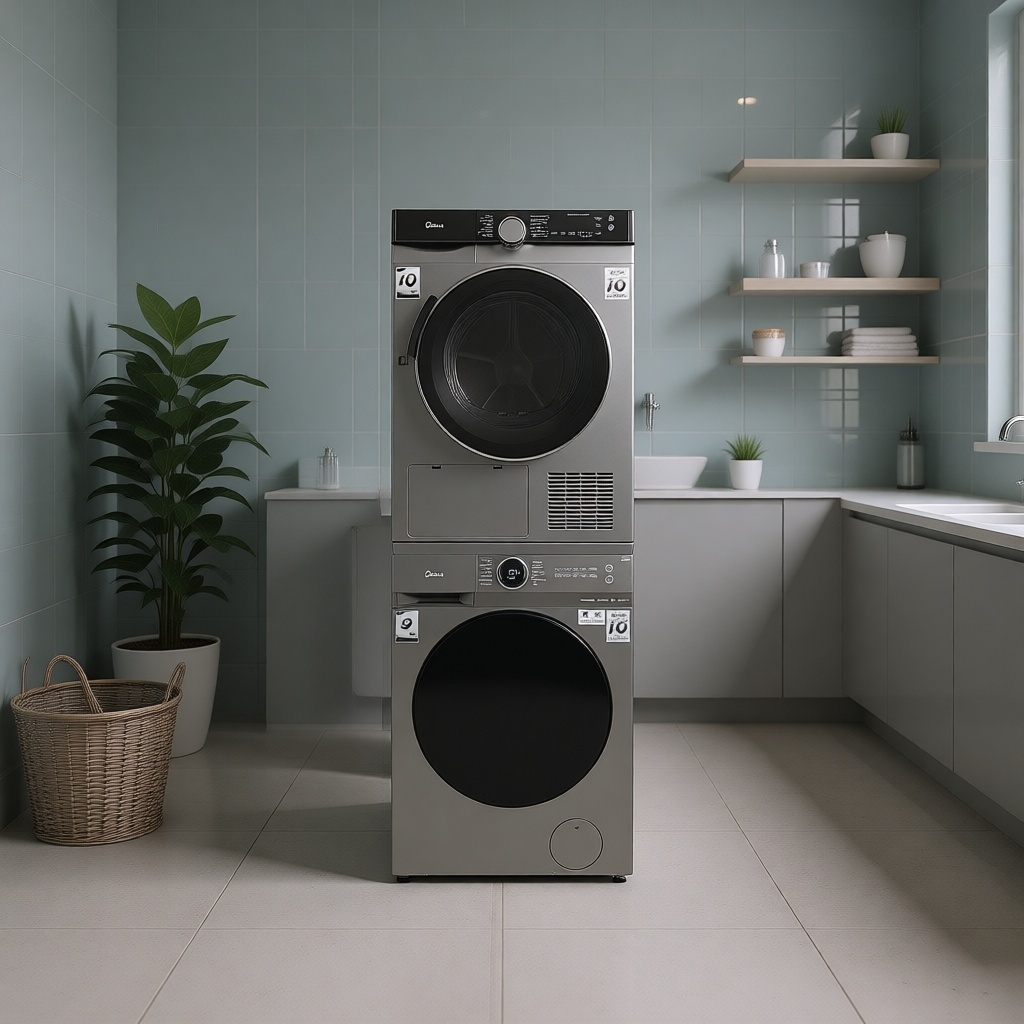 Стиральная машина Midea MF200W90WB/T-C + сушильная машина Midea MDK03H100/S-C + стыковочный комплект серый