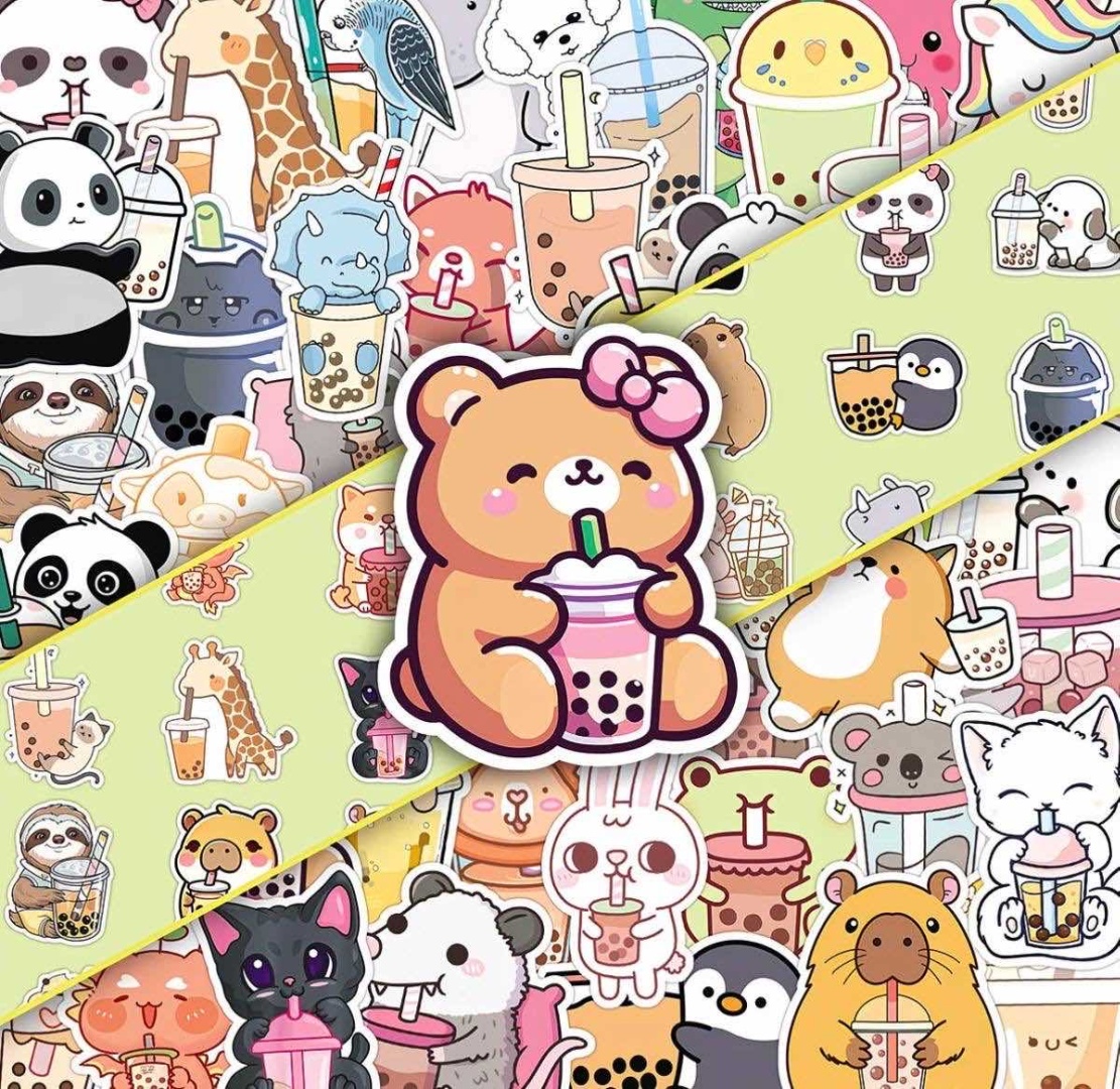 Наклейки Набор Animal Bubble tea 50