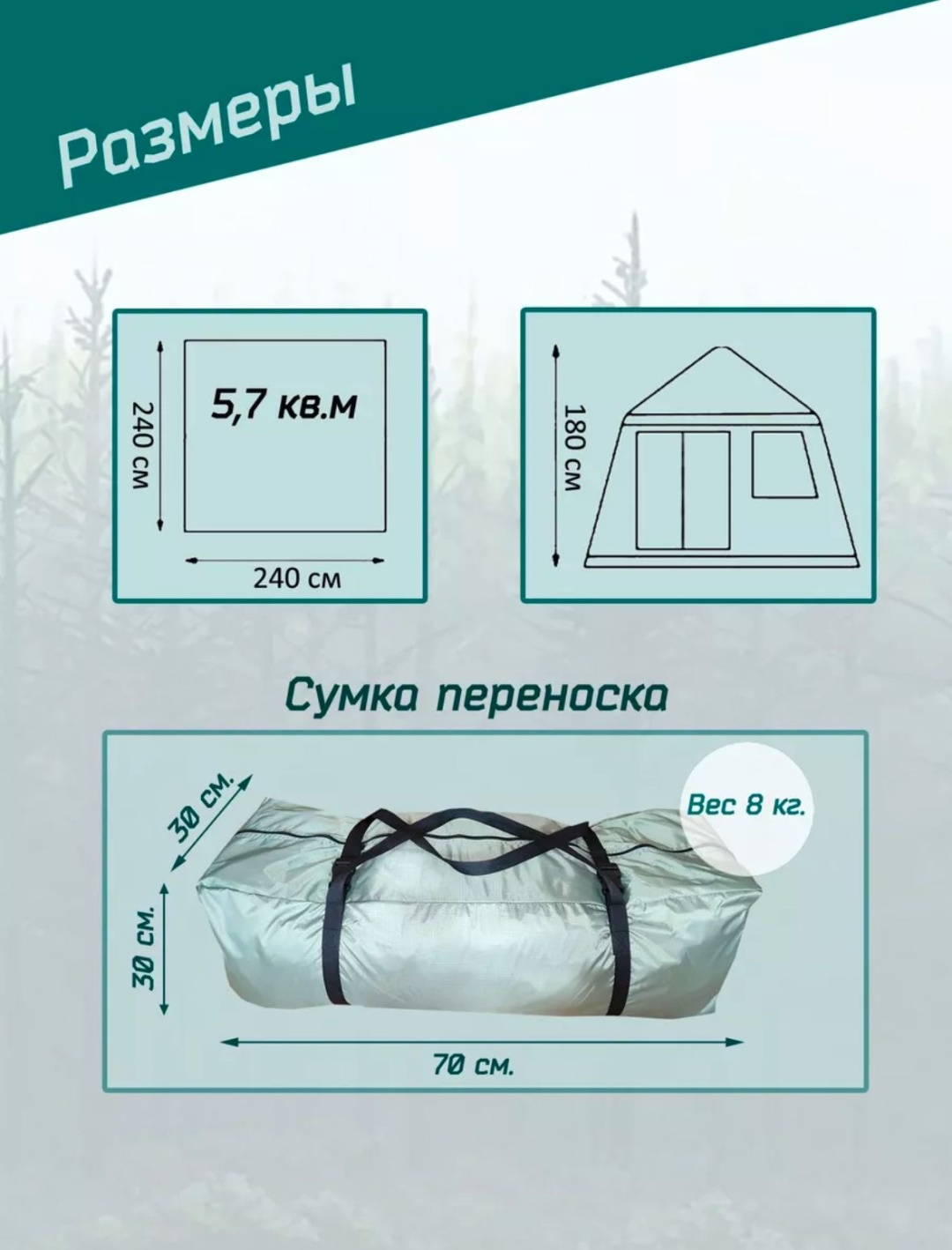 Палатка кемпинговая 4-местная зеленый