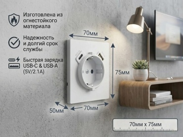 Розетка USB LOBRUN LB-ROZETKA-02, белый