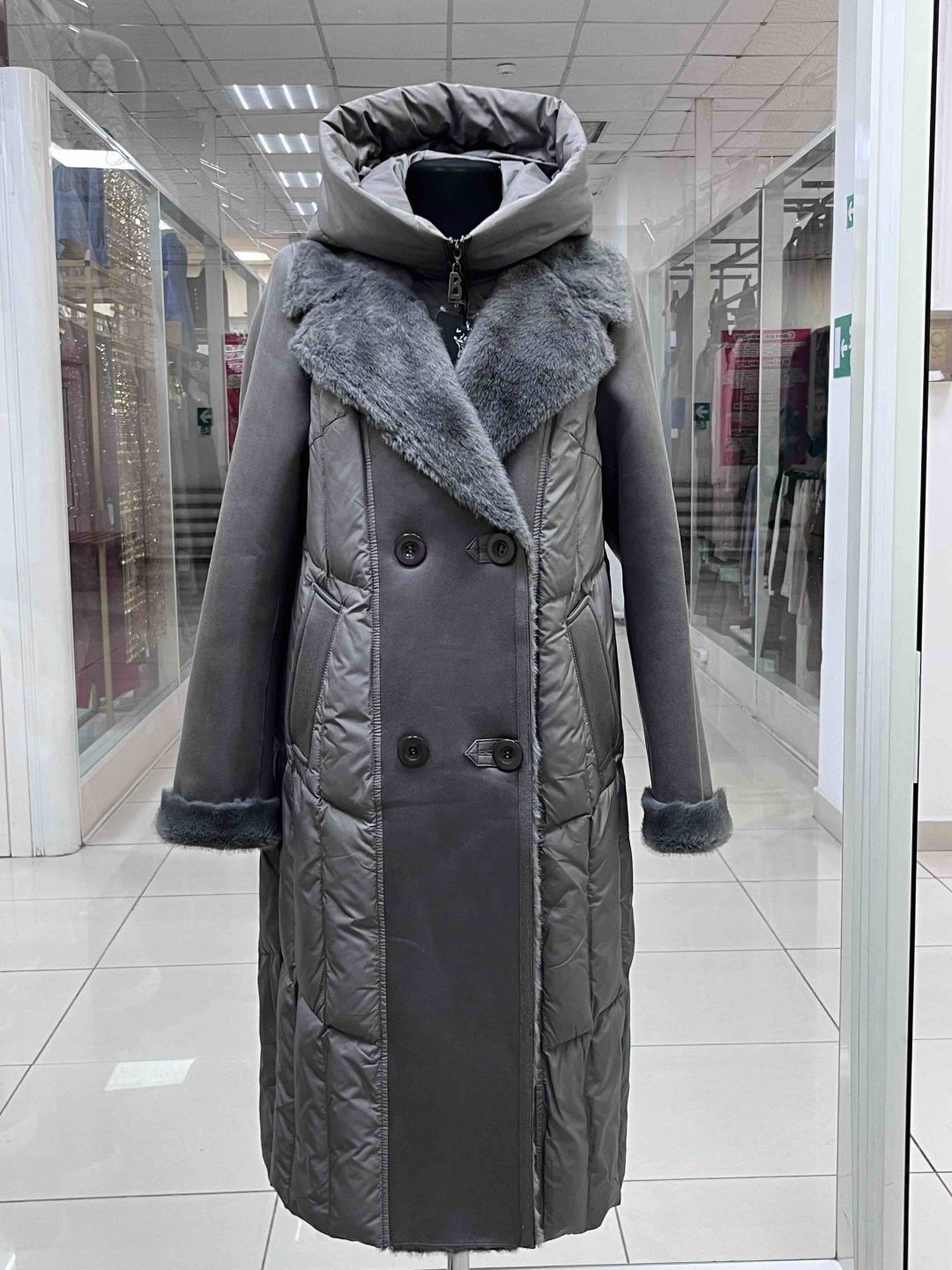 Дубленка серый