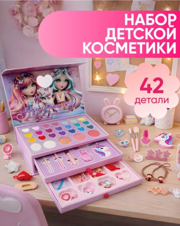 SANTIMENT Набор косметики, заколок и резинок лак для ногтей, набор, помада, тени, румяна, хайлайтер, консилер, пудра 5+