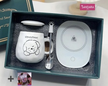 Accessories Кружка, подогреватель, ложка, крышка, чай в подарок сувенирный набор
