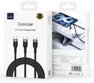 Кабель WIWU USB TypeC (M), USB TypeC (F), USB Type-A (F), 1.2 м, черный