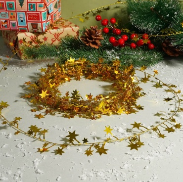 Мишура новогодняя Золотые звезды, желтый , 7.5