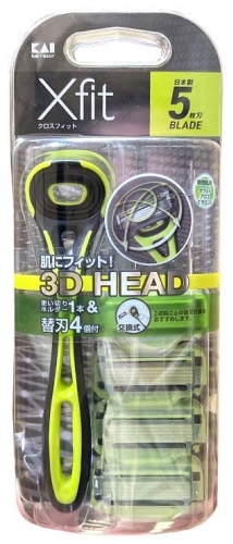 KAI Xfit 3D Head Razor Японский бритвенный станок сменные кассеты 4 шт