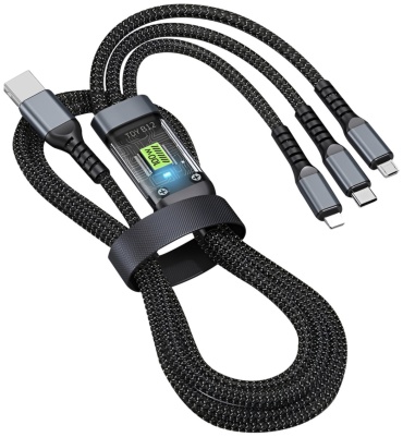 Кабель USB 3.0 (M), micro-USB 2.0 (M), USB 4 Type-C (M), Lightning (M), 1 м, серый