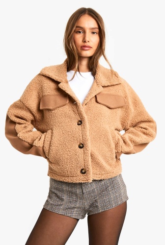 Дубленка Boohoo коричневый