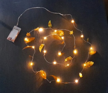 Электрогирлянда с листьями, золото 20 LED, 2 м. 009102, тёплый белый