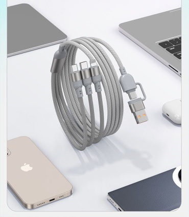 Кабель USB TypeC (F), micro (M), Lightning, 1.2 м, серый