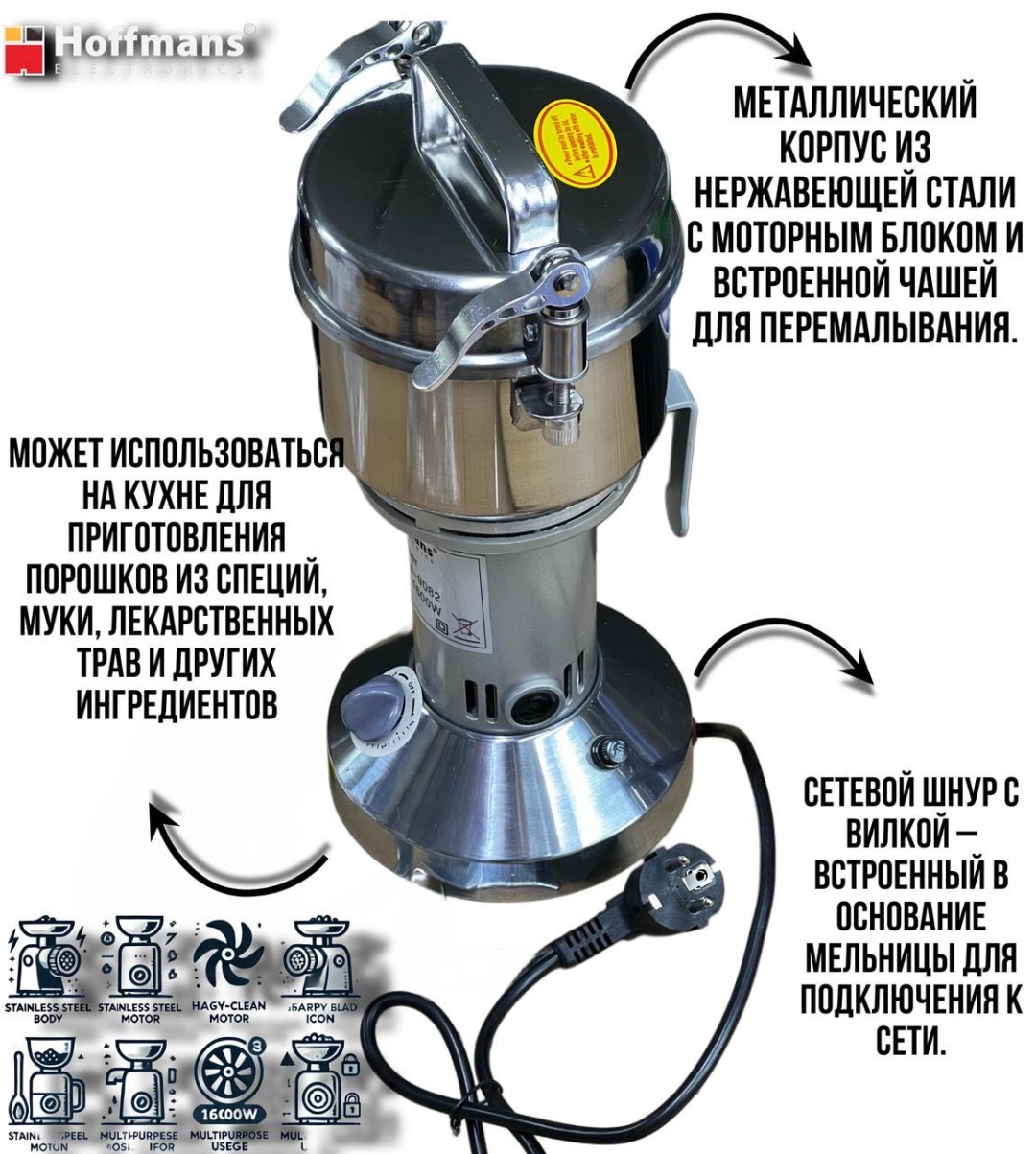 Кухонный измельчитель Hoffmans Hm-9082 серебристый