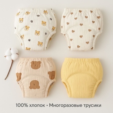 Эко-трусики Mello S xТигЖелСерМиш 4 шт, макс. вес 7