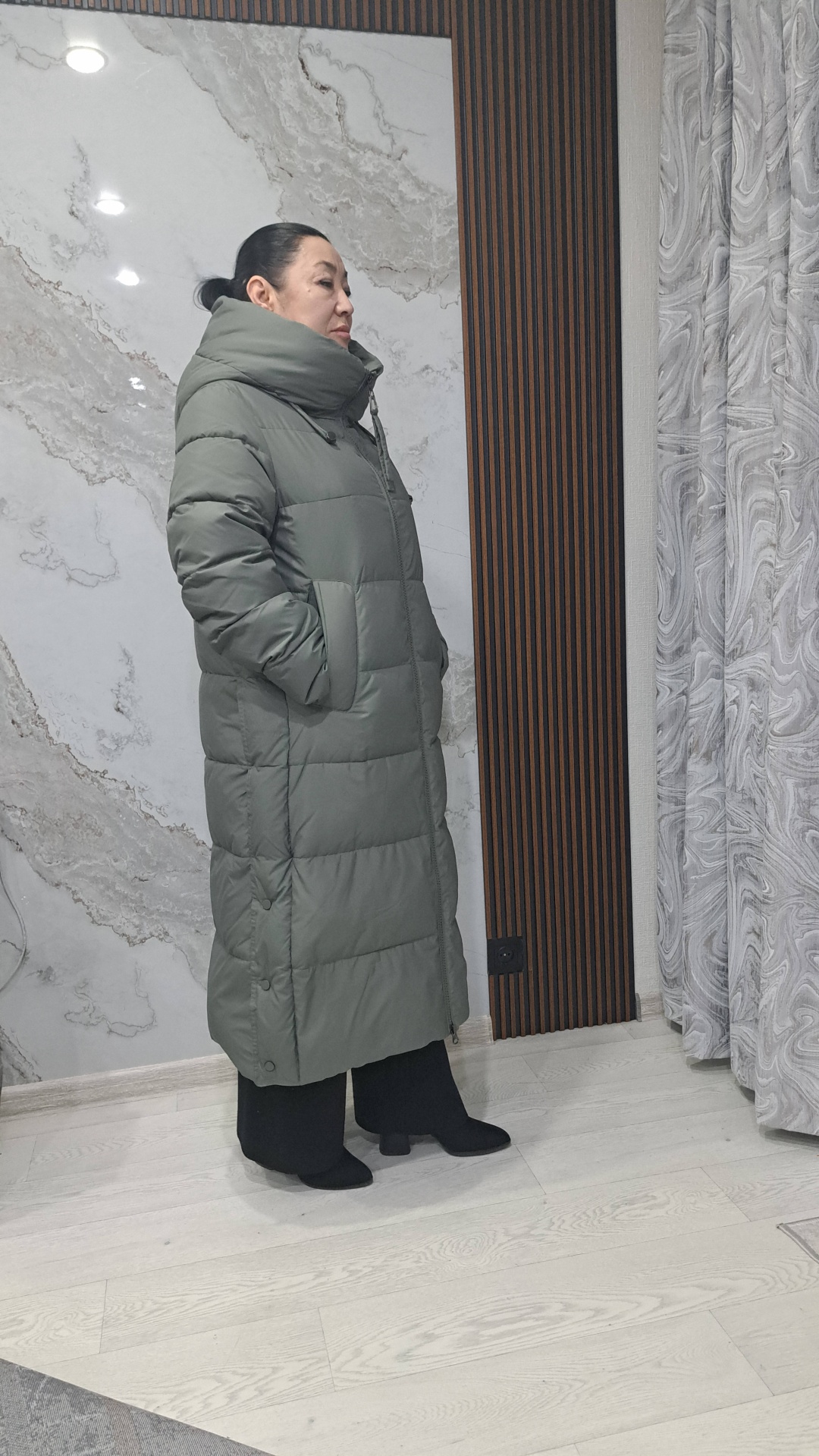 Пуховик черный, оливковый