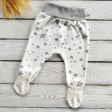 Ползунки Baby с носочками Хит с начесом серый, белый 92