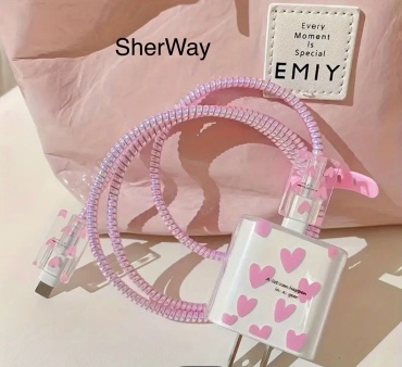 Кейс-органайзер SherWay Чехол для зарядки Розовый сердце прозрачный