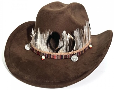 Ковбойская шляпа Western с перьями, 56–58 см, кофейный