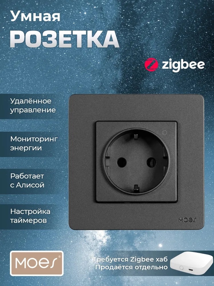 MOES розетка Zigbee ZK-SR-EU-GY
