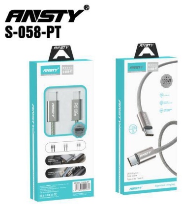Кабель ANSTY USB TypeC (F), USB TypeC (M), 1.2 м, S-058-PT черный