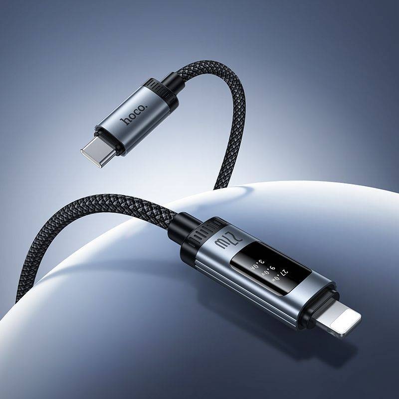 Кабель Hoco USB TypeC (M), Lightning (M), 1.2 м, черный