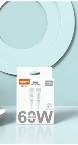 Кабель Union USB TypeC (F), 1 м, USB C TO TYPE-C Модель: UC-42 белый