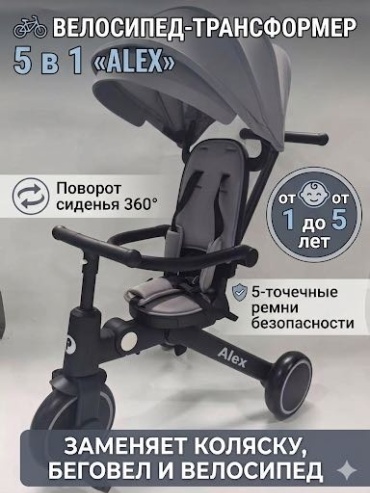Трёхколёсный велосипед Alex T7-3 серый