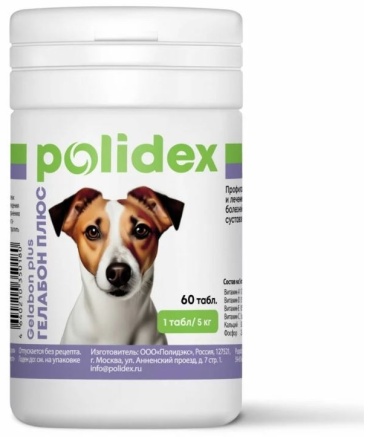Polidex Gelabon Plus кормовая добавка для собак и щенков профилактика заболеваний опорно-двигательного аппарата 60 таблеток